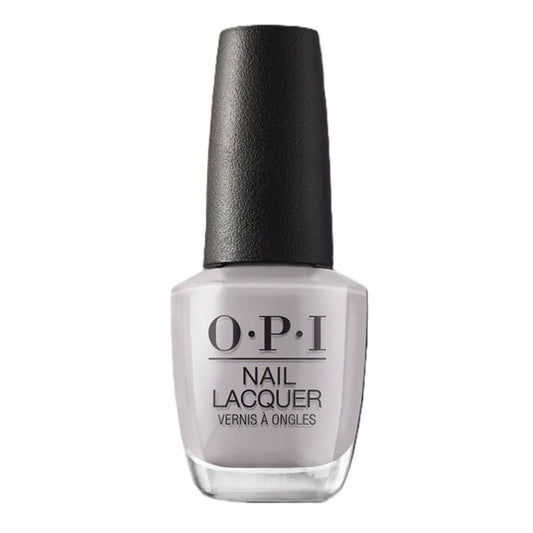 OPI light gray nail polish bottle on a white background