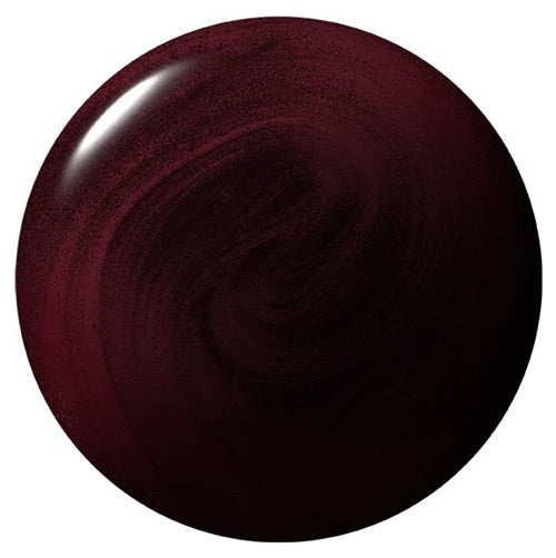 A circular color swatch showing a glossy, deep burgundy liquid with a subtle sheen and fine texture, isolated on a white background.