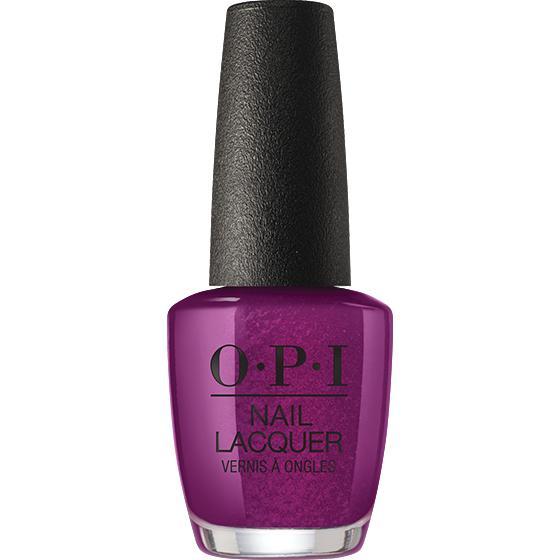 OPI nail polish bottle with purple color on a white background