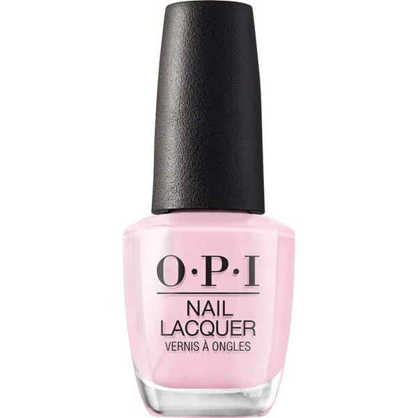 OPI nail polish bottle with pink color on a white background