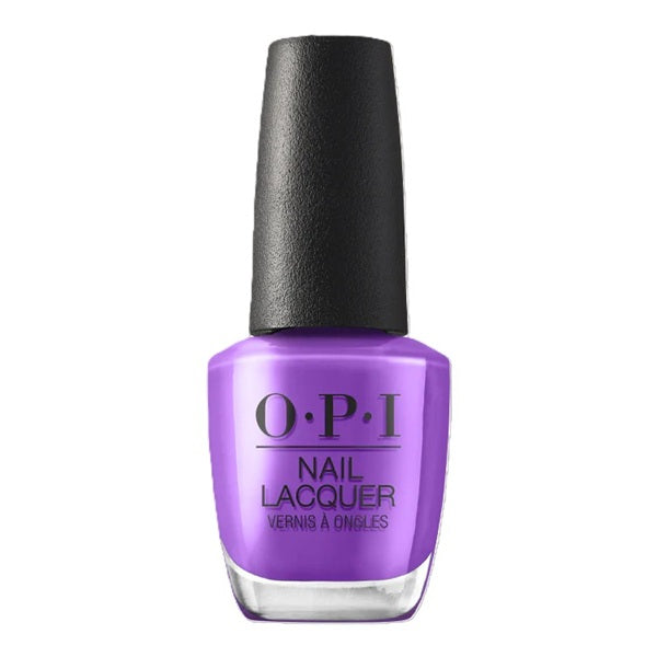 OPI purple nail polish bottle with black cap on a white background