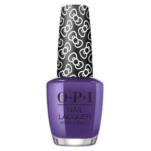 OPI purple nail lacquer bottle with a black and white patterned cap on a white background