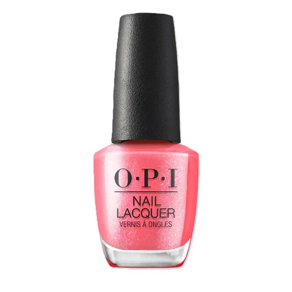 OPI nail polish bottle with pink color on a white background