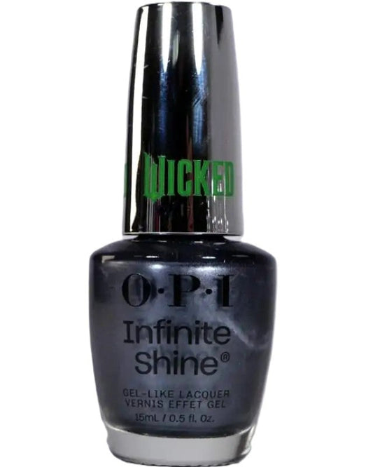 OPI Infinite Shine charcoal gray nail polish bottle with silver cap on a white background