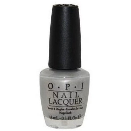 OPI light gray nail polish bottle with black cap.
