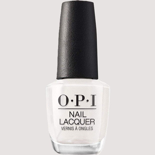 OPI pearly white nail polish bottle on a light gray background