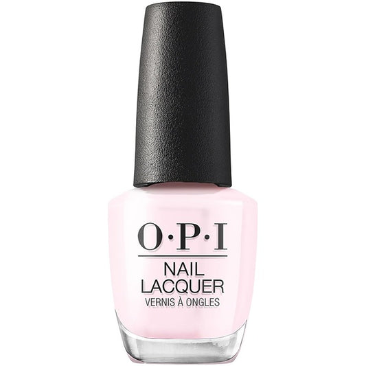 OPI light pink nail polish bottle with black cap on a white background