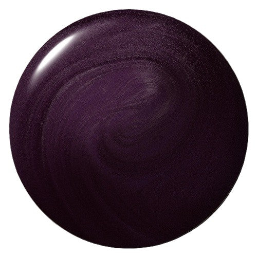 Nail polish swatch of deep aubergine, eggplant plum purple with a subtle shimmer, set against a plain white background.