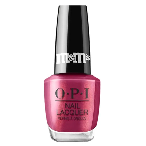 OPI nail polish bottle in a deep maroon pink shade, with a black cap.