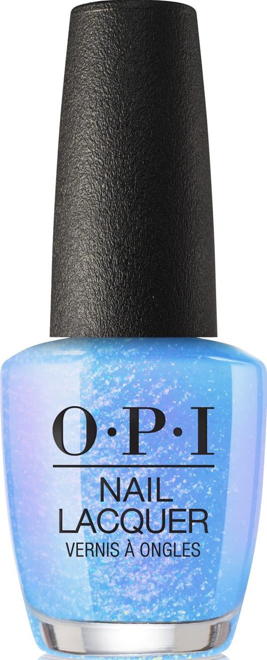 OPI blue nail lacquer bottle with shimmer and black cap