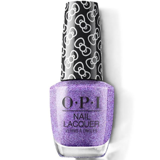 OPI purple nail polish bottle with a black and white patterned cap on a white background