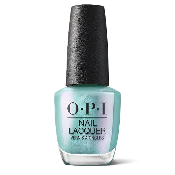 OPI light blue nail polish bottle with a black cap on a white background