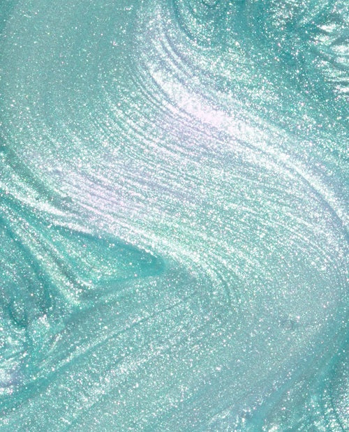 Close-up of teal shimmer opi nail polish.