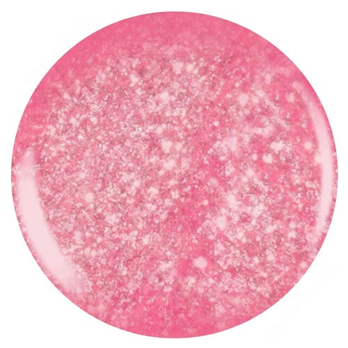 Pink glittery nail polish on a white background