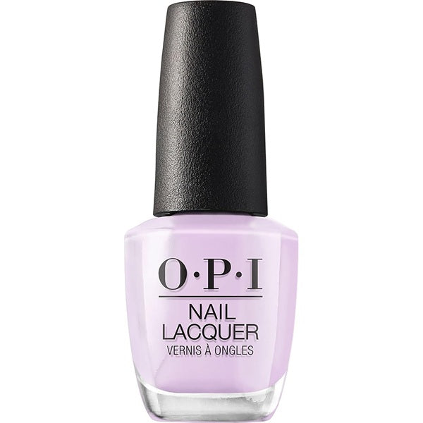 OPI lavender nail lacquer bottle with black cap on a white background