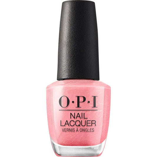 OPI nail lacquer bottle with pink color on a white background
