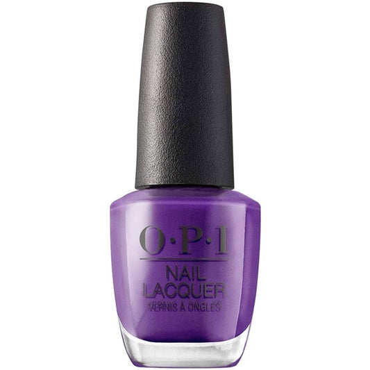 OPI purple nail polish bottle with black cap on a white background