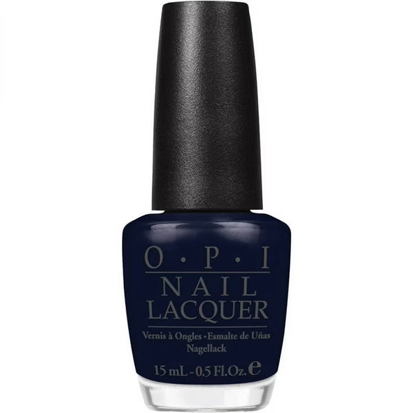 OPI dark blue nail polish bottle with black cap.