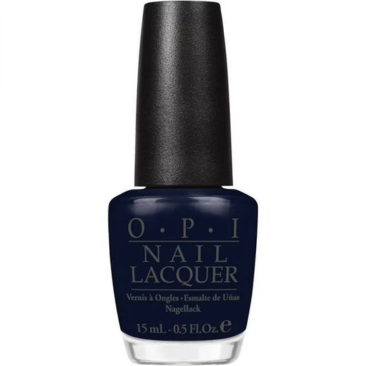 OPI dark blue nail polish bottle with black cap.