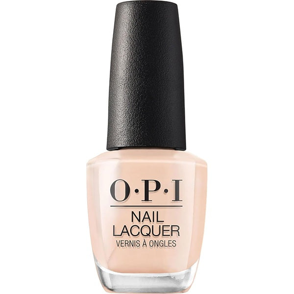 A bottle of OPI Nail Polish in a light beige color, labeled as 'Samoan Sand'. The bottle has a black cap and the brand logo is visible on the label.