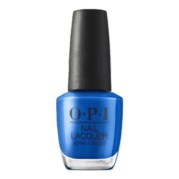 OPI Blue nail polish bottle with black cap on a white background