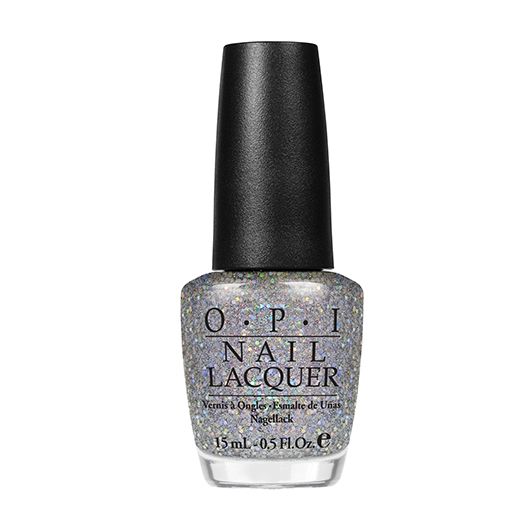 OPI silver holographic glitter nail polish bottle on a white background