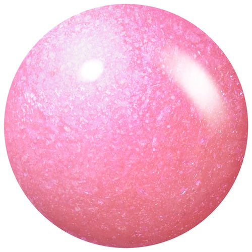Pink shimmery nail polish swatch on a white background