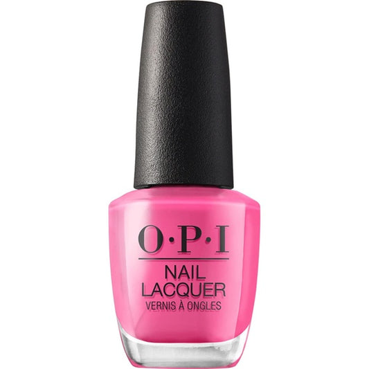 A bottle of OPI Nail Polish in a bright hot pink creme color with a subtle raspberry undertone.