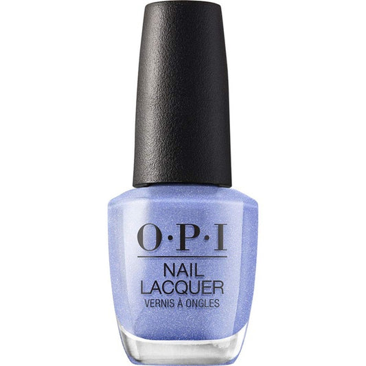 OPI periwinkle blue nail lacquer bottle with black cap on a white background