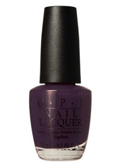 OPI dark purple nail lacquer bottle with a black cap on a white background