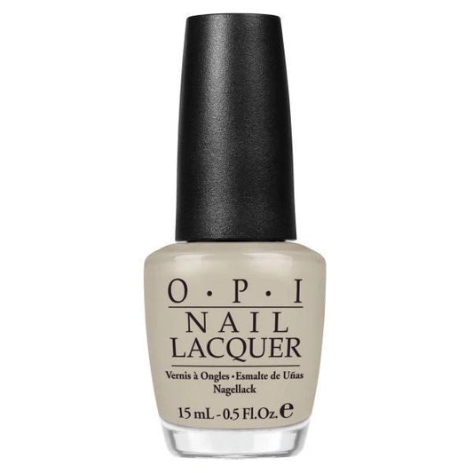 OPI gray nail lacquer bottle on a white background