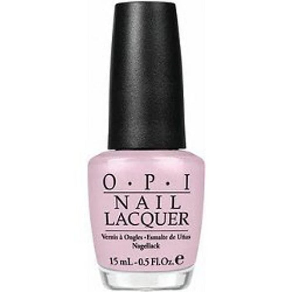 OPI lilac pink nail lacquer bottle black cap on a white background.