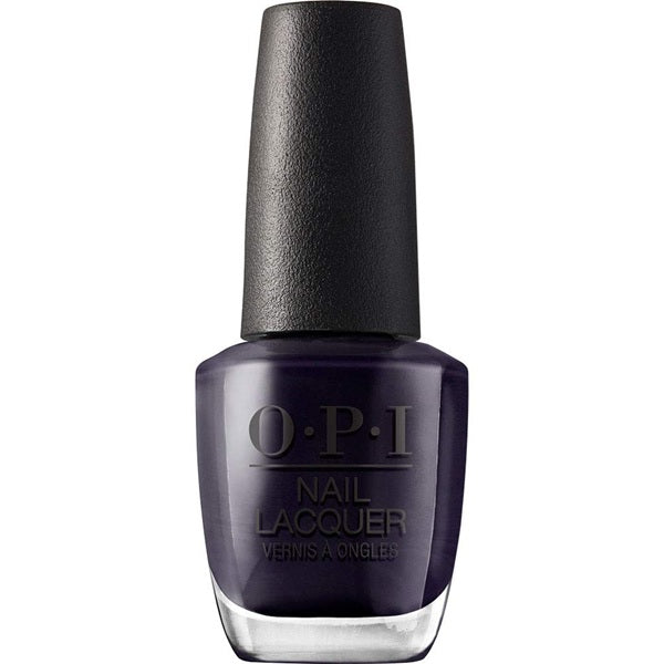 OPI nail polish bottle with dark purple  gray color on a white background
