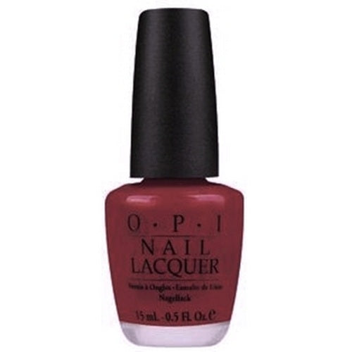 OPI deep berry magenta red nail polish bottle with black cap.