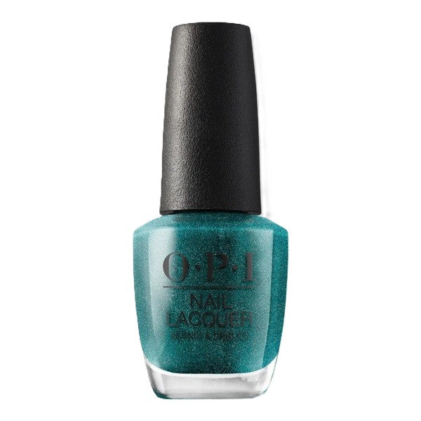 OPI nail polish bottle with teal color on a white background