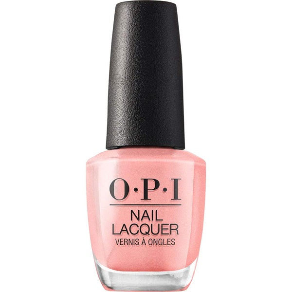 OPI nail polish bottle with pink color on a white background