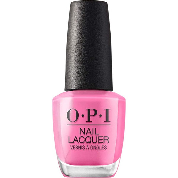 OPI nail polish bottle with pink color on a white background