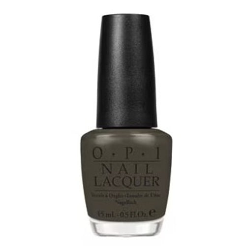 OPI deep olive green nail polish bottle with black cap.