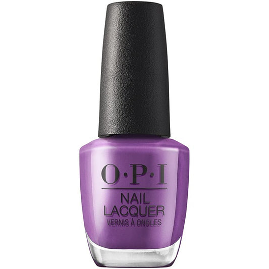 OPI purple nail polish bottle with black cap on a white background