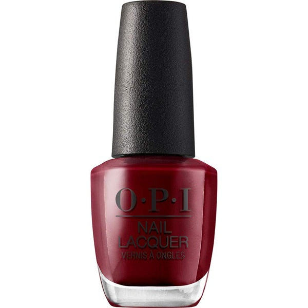 OPI nail polish bottle with red color on a white background