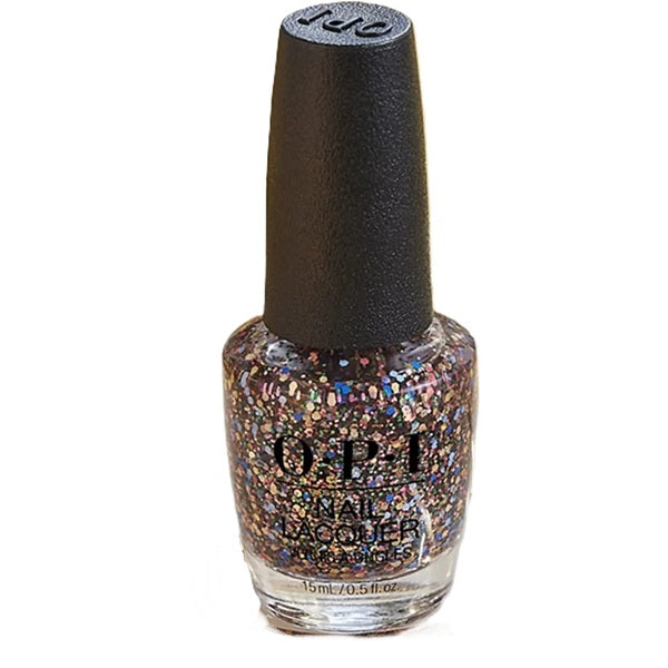 OPI nail polish bottle with glittery finish on a white background