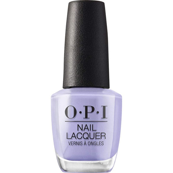 OPI lavender purple nail lacquer bottle with black cap on a white background