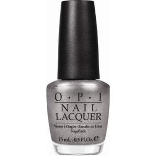 OPI silver shimmer nail lacquer bottle on a white background