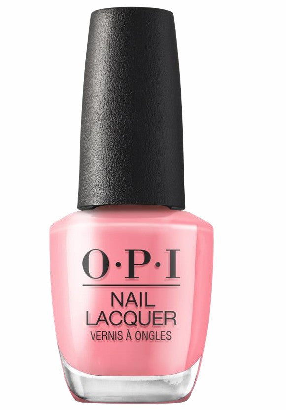 OPI nail lacquer bottle with pink color on a white background