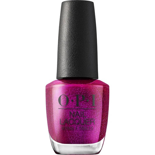 OPI deep pink red nail polish  with a black cap on a white background