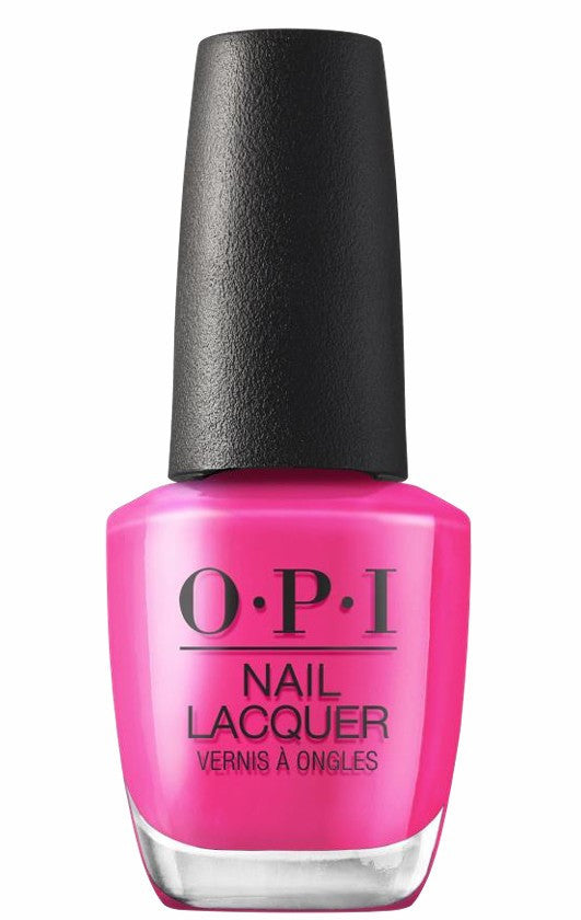 Pink OPI nail polish bottle with black cap on a white background