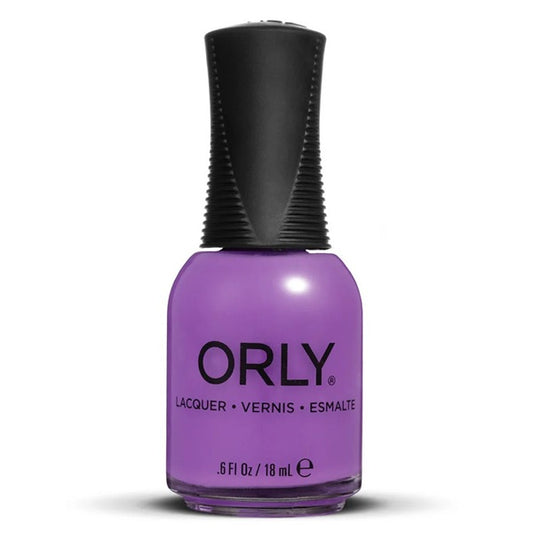 Orly nail polish bottle with purple polish on a white background