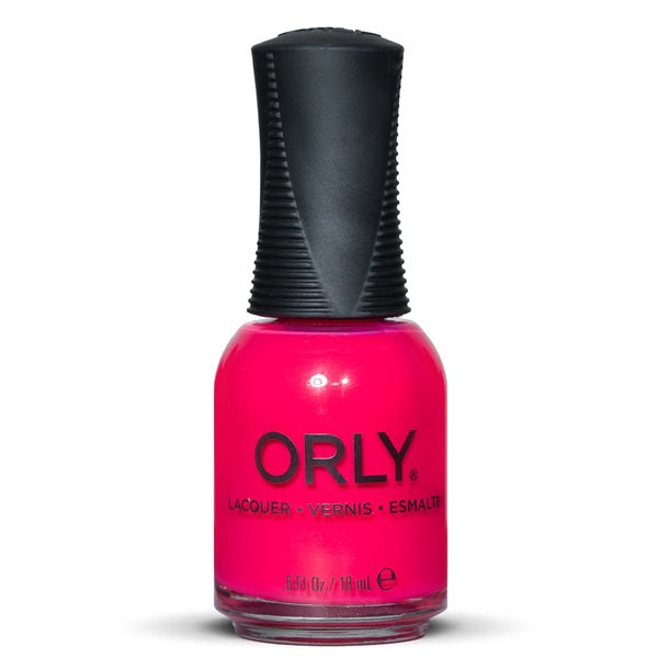 Orly nail polish bottle with bright raspberry pink color on a white background