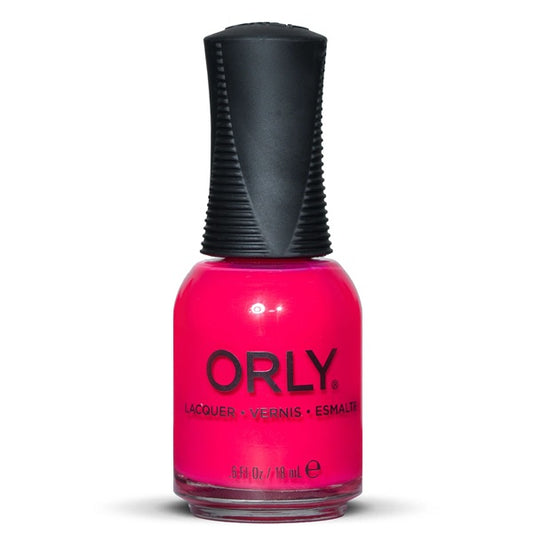 Orly nail polish bottle with bright raspberry pink color on a white background