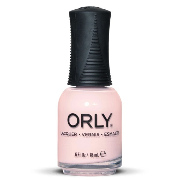 Orly light pink nail polish bottle with black cap on a white background